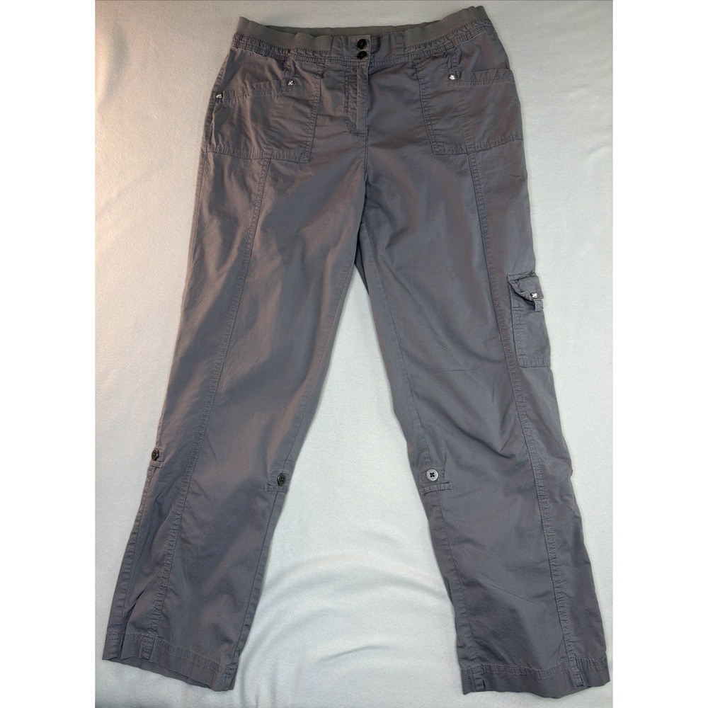 Laura Ashley Women's Cargo Pants Gray Stretch Utility Casual Size 6P Petite